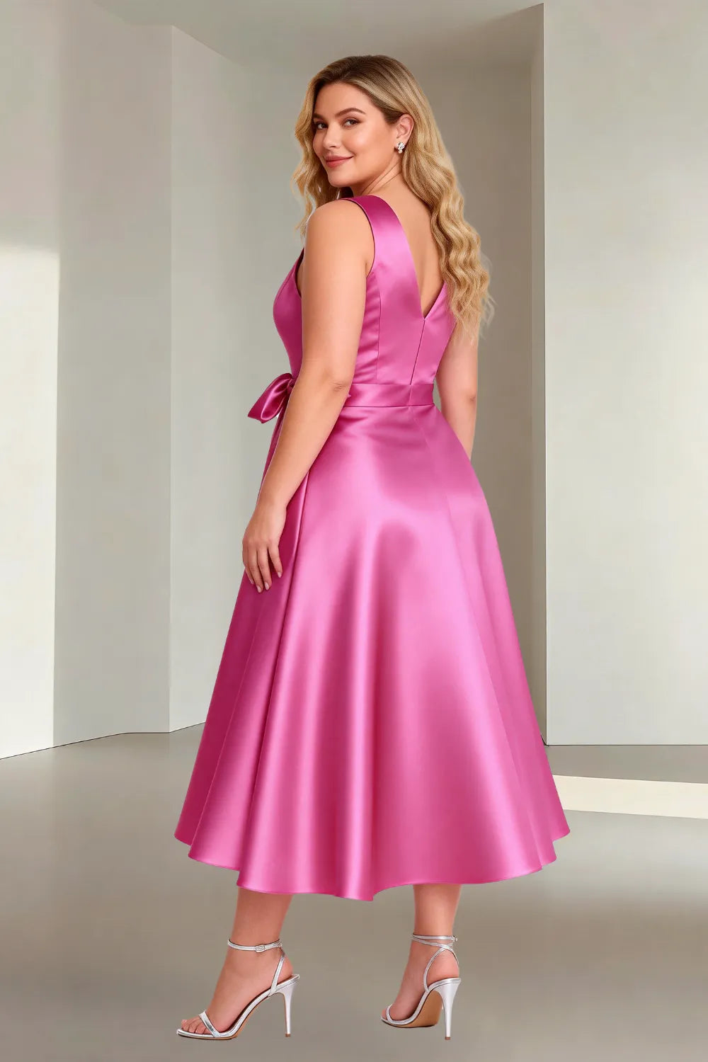 Chic Sleeveless Bow Waist Fit-and-Flare Midi Dress