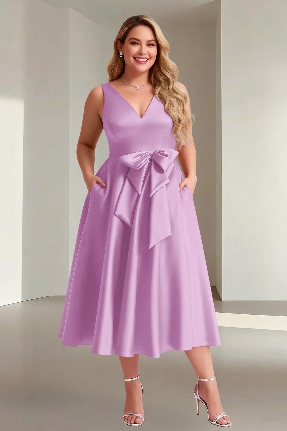 Chic Sleeveless Bow Waist Fit-and-Flare Midi Dress