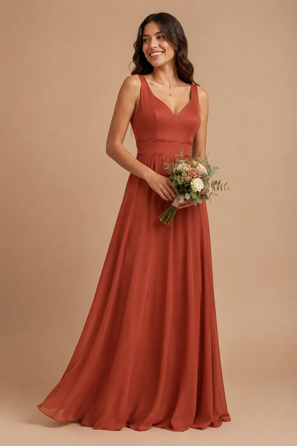 Elegant V Neck A-Line Formal Gown