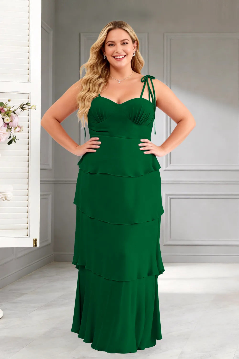 Elegant Tiered Ruffle Tie-Strap Maxi Dress