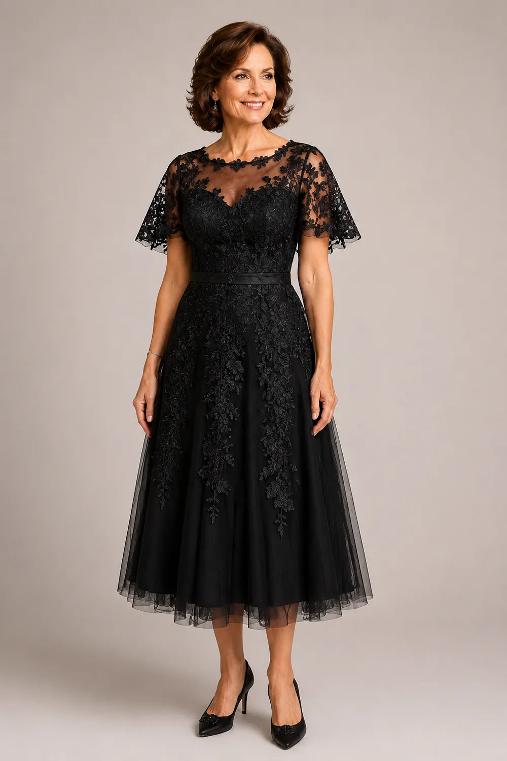 Refined Tea-Length Mother of the Bride Dress