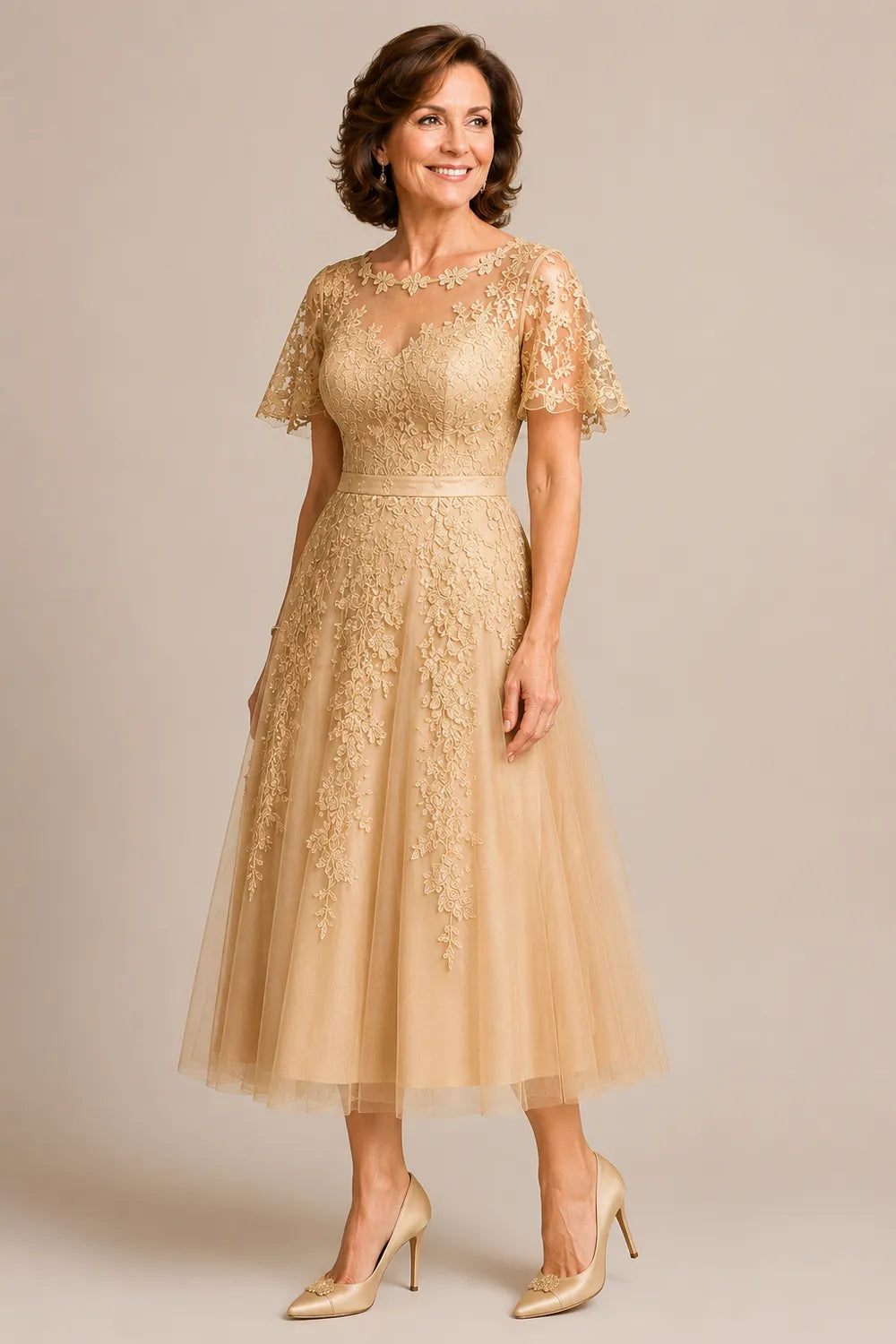 Refined Tea-Length Mother of the Bride Dress