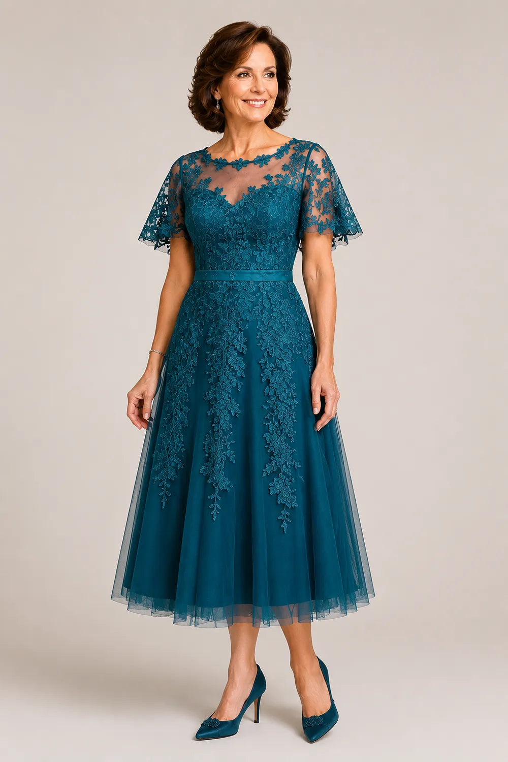 Refined Tea-Length Mother of the Bride Dress