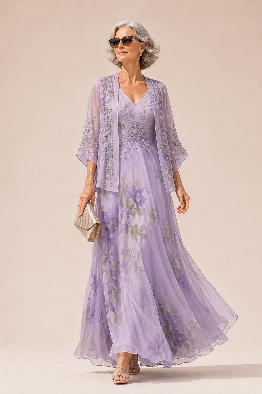 Floral Chiffon Mother of the Bride Dress with Jacket