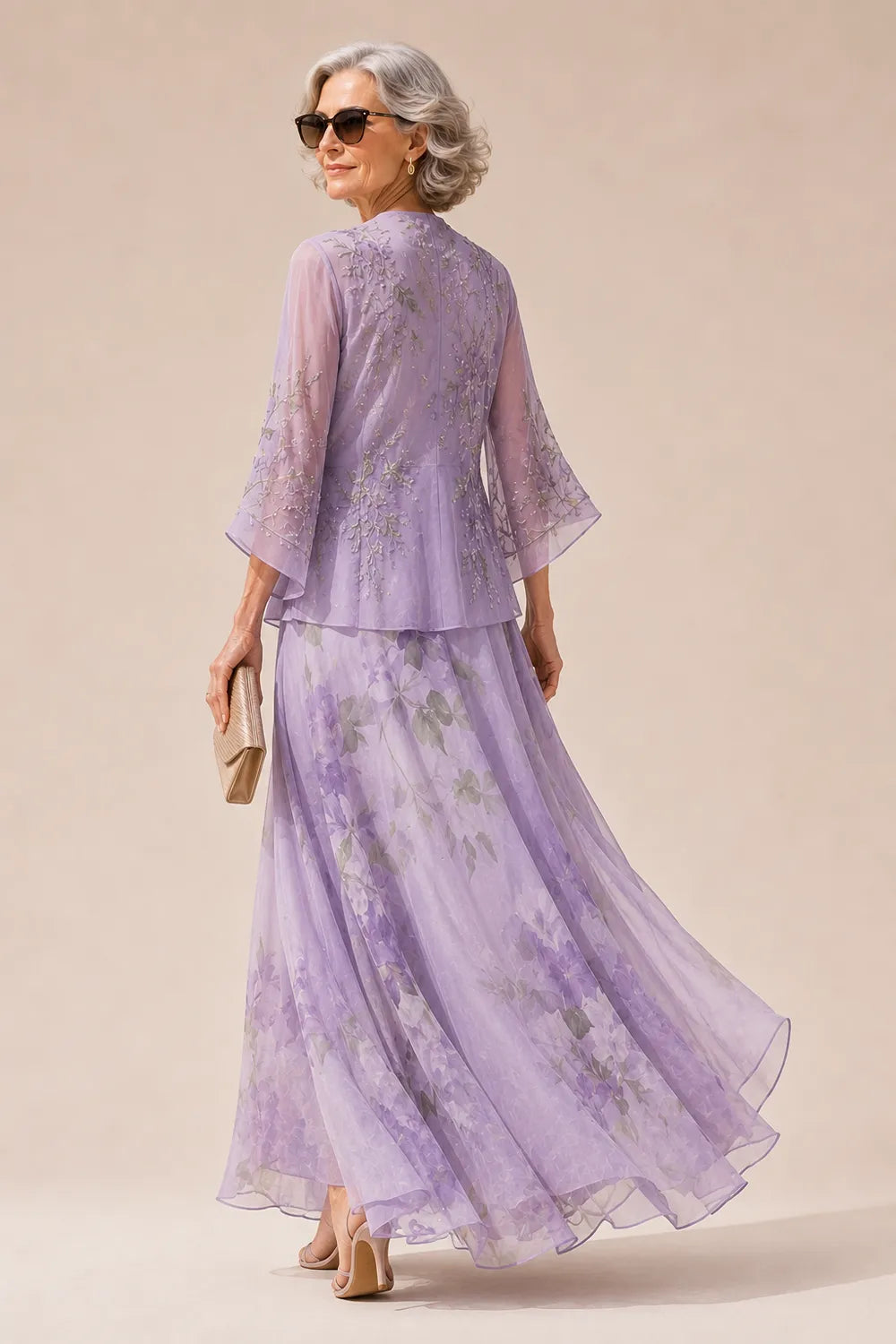 Floral Chiffon Mother of the Bride Dress with Jacket