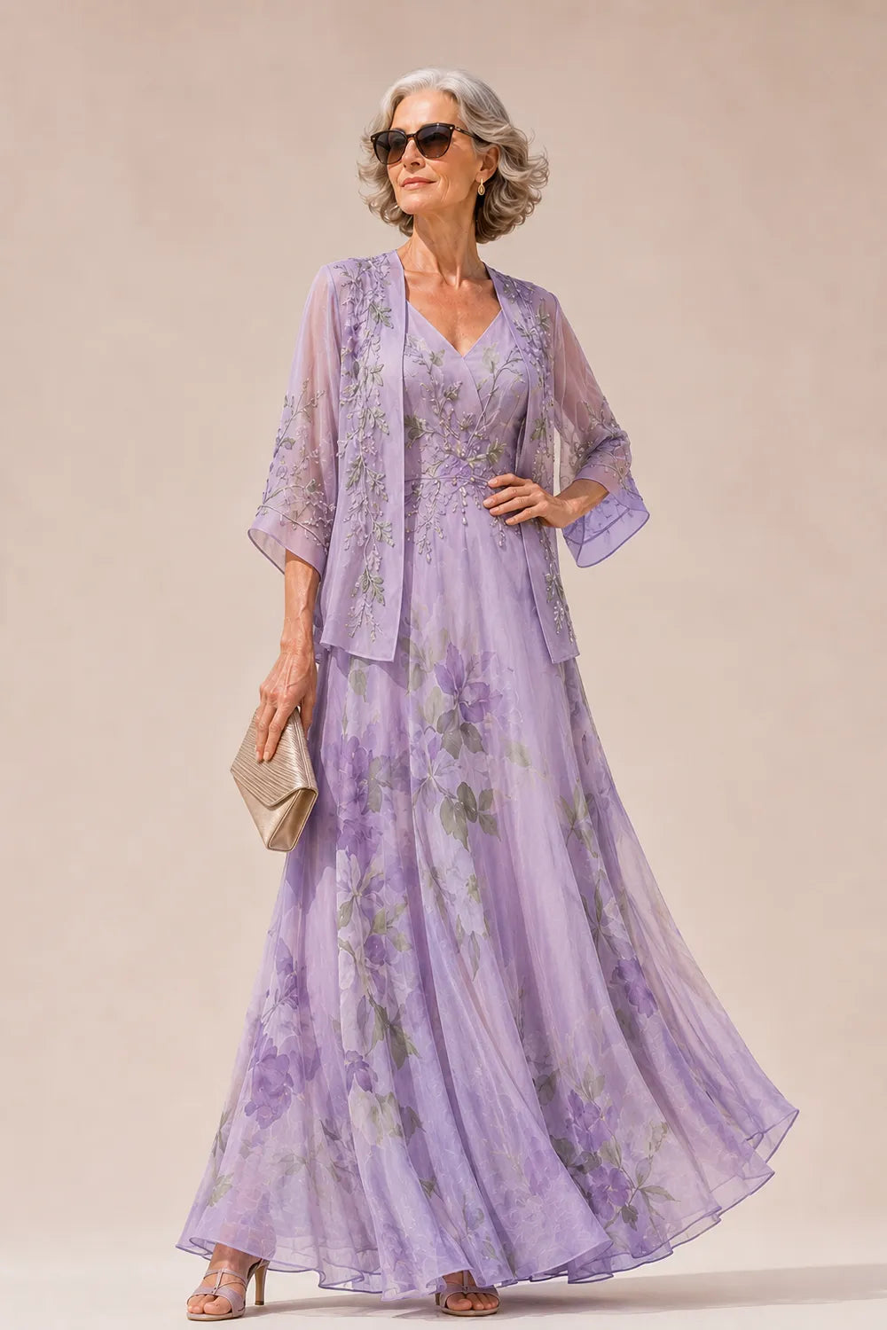 Floral Chiffon Mother of the Bride Dress with Jacket
