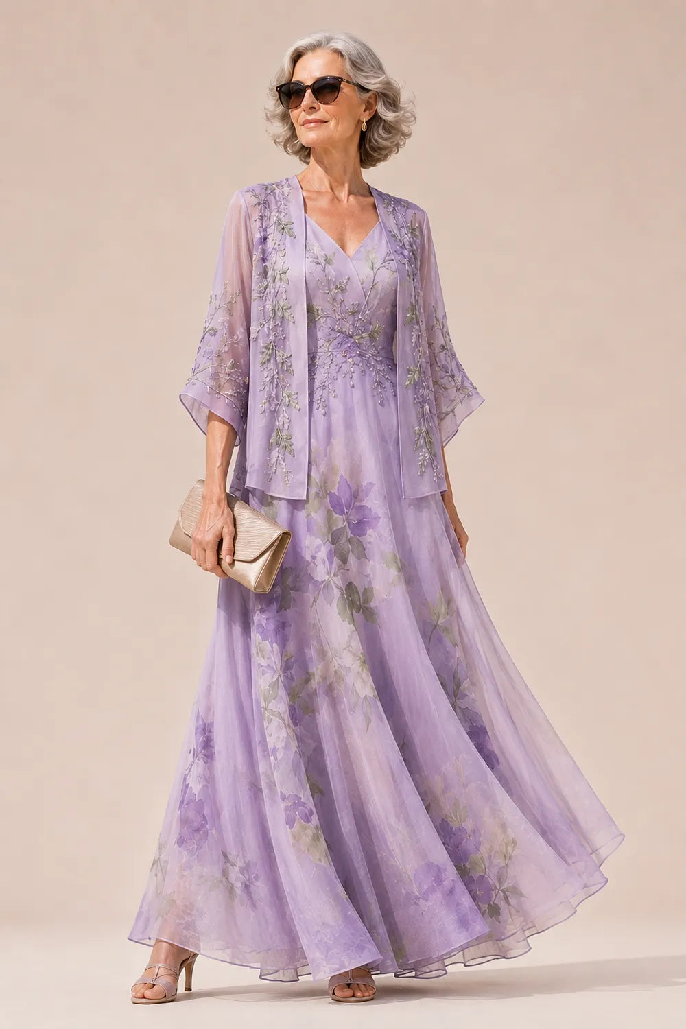 Floral Chiffon Mother of the Bride Dress with Jacket