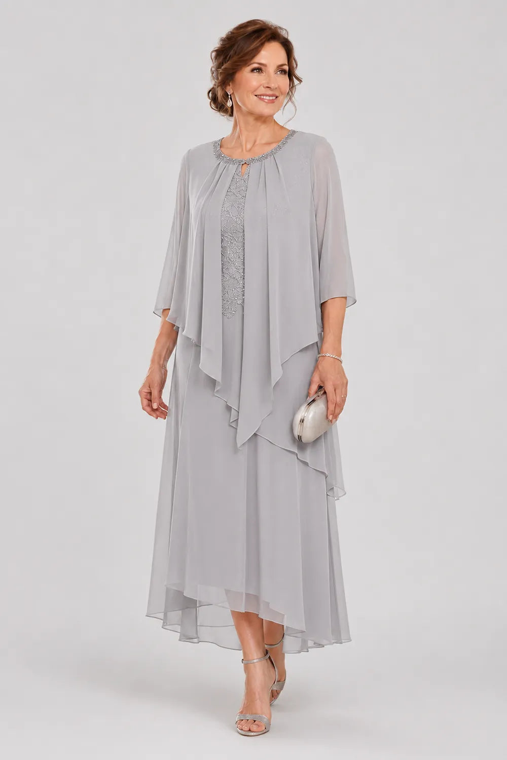 Evelora Lace-Inset Cape Overlay Dress