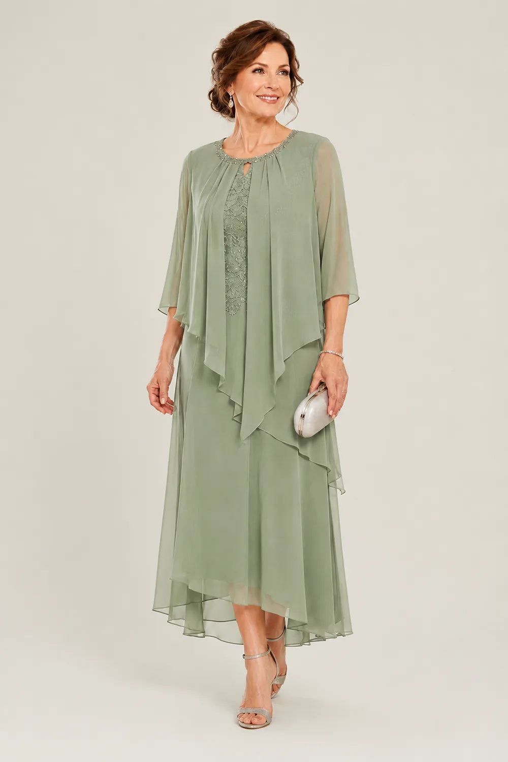 Evelora Lace-Inset Cape Overlay Dress