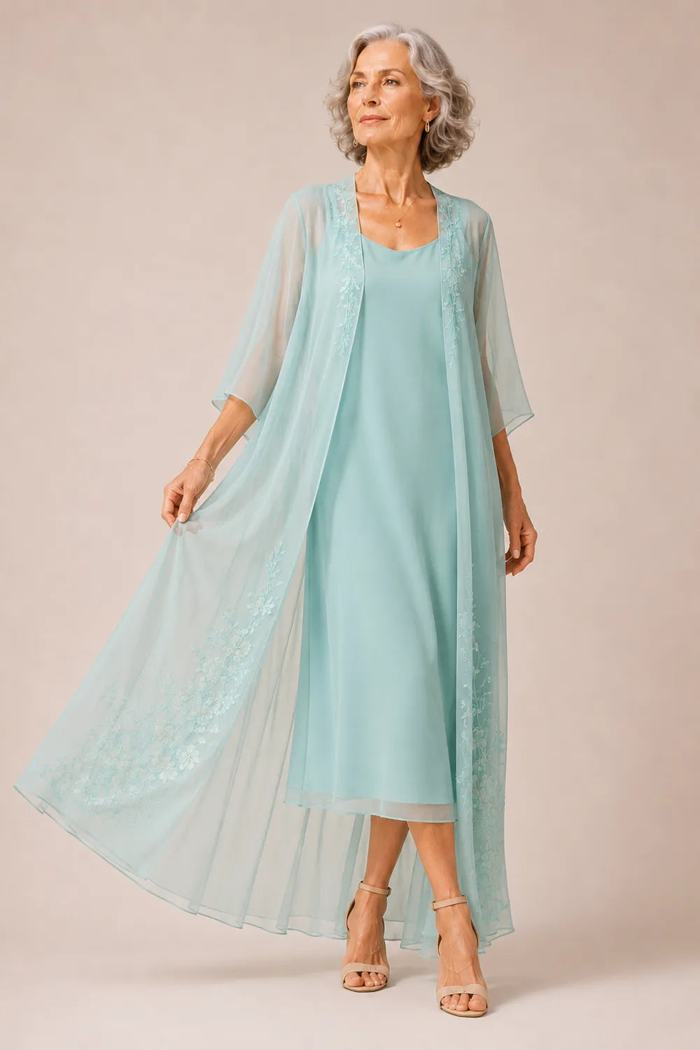 A-Line Chiffon Formal Dress with Embroidered Overlay