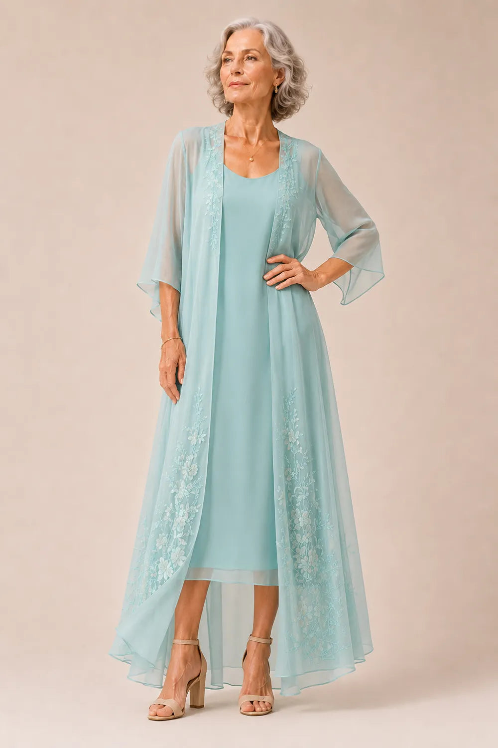 A-Line Chiffon Formal Dress with Embroidered Overlay