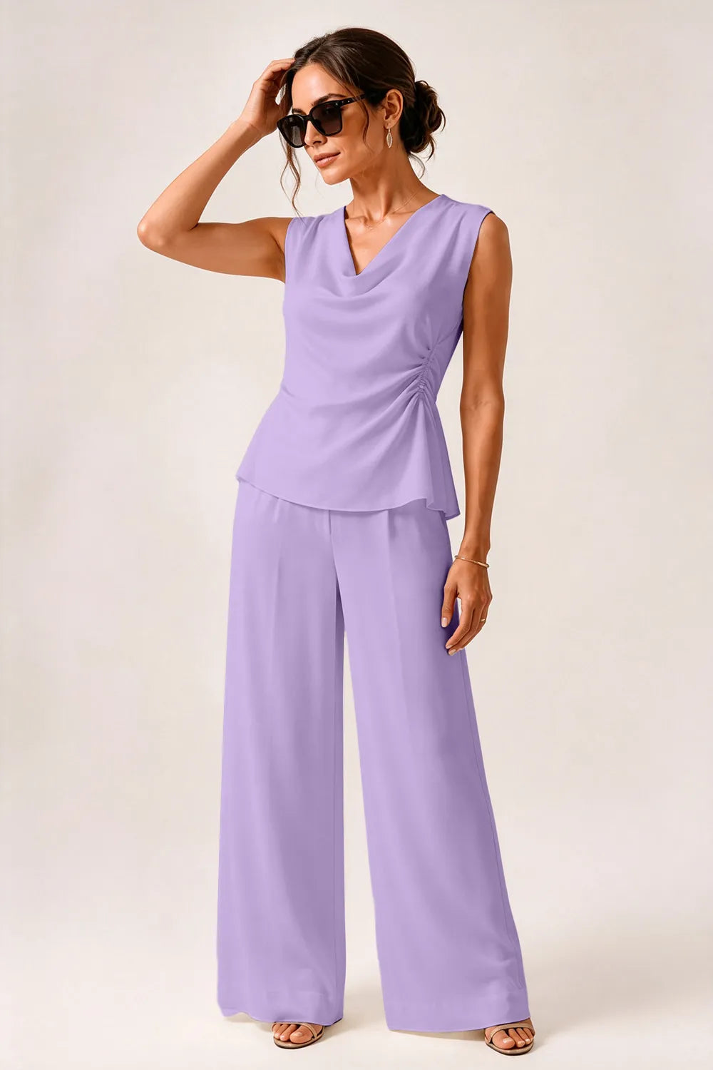 Modern Draped Sleeveless Wedding Guest Jumpsuit