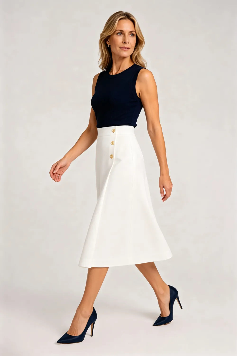 Sleeveless Midi Formal Dress with Button Detail