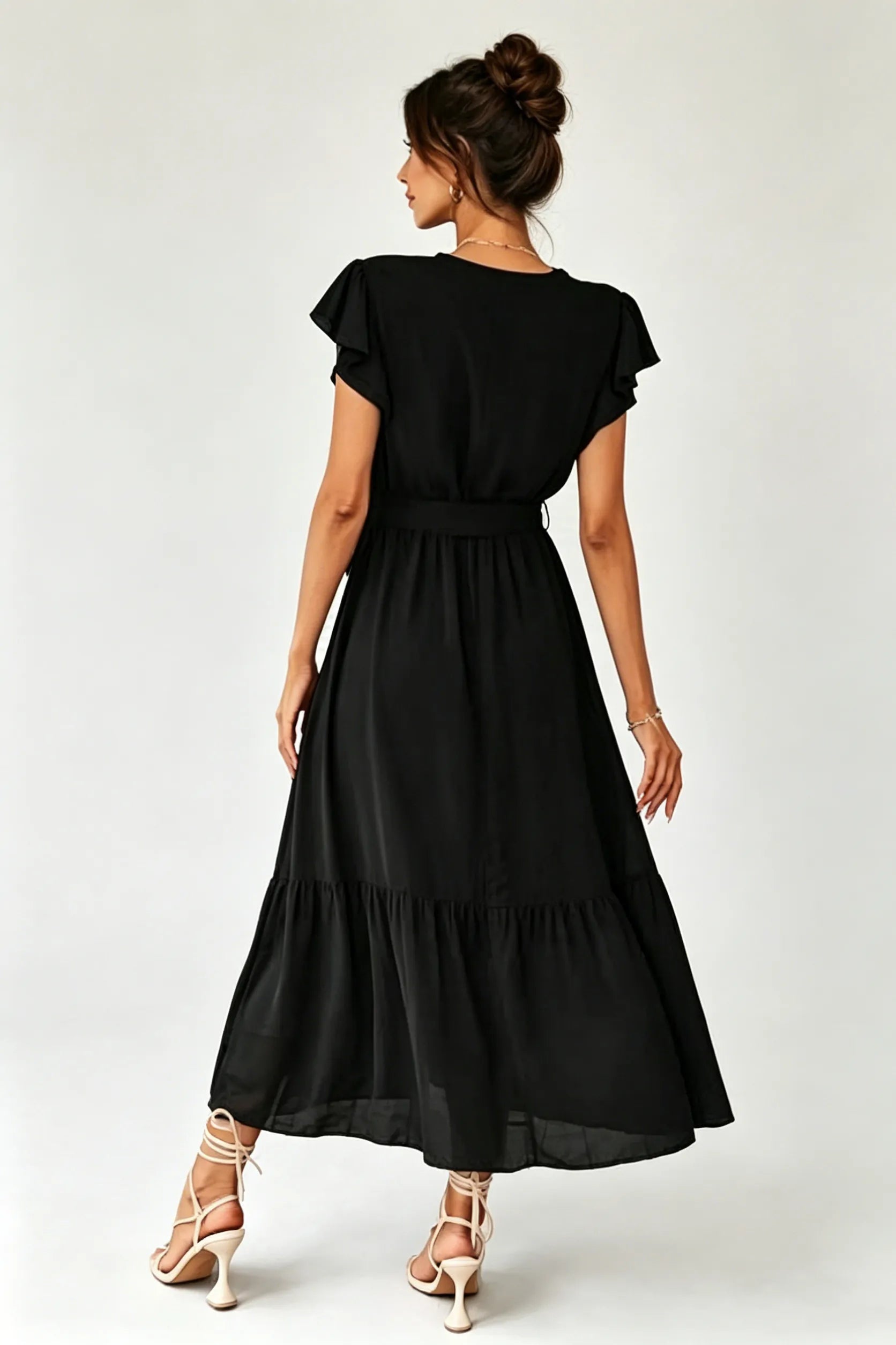Flowy A-Line Chiffon Ruffle Hem Midi Dress
