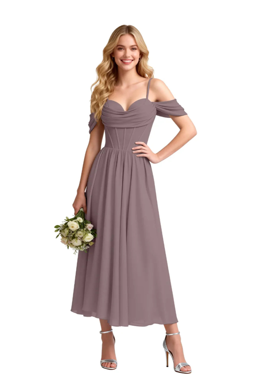 Floaty Tea Length Chiffon Formal Dress