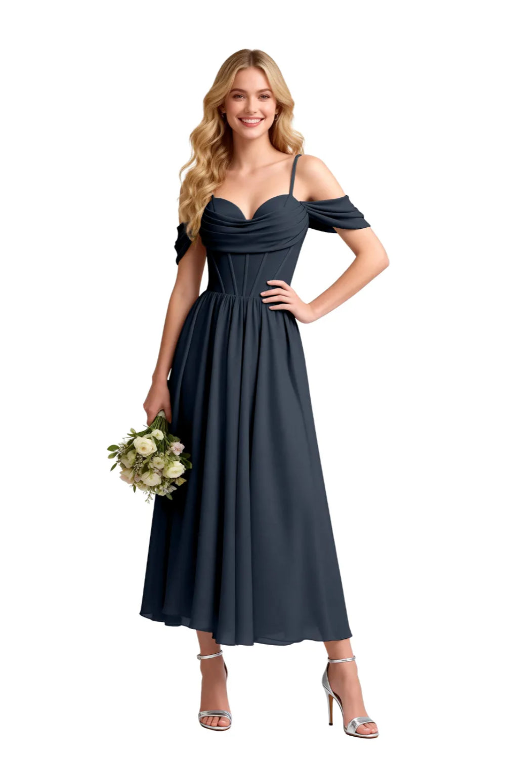Floaty Tea Length Chiffon Formal Dress