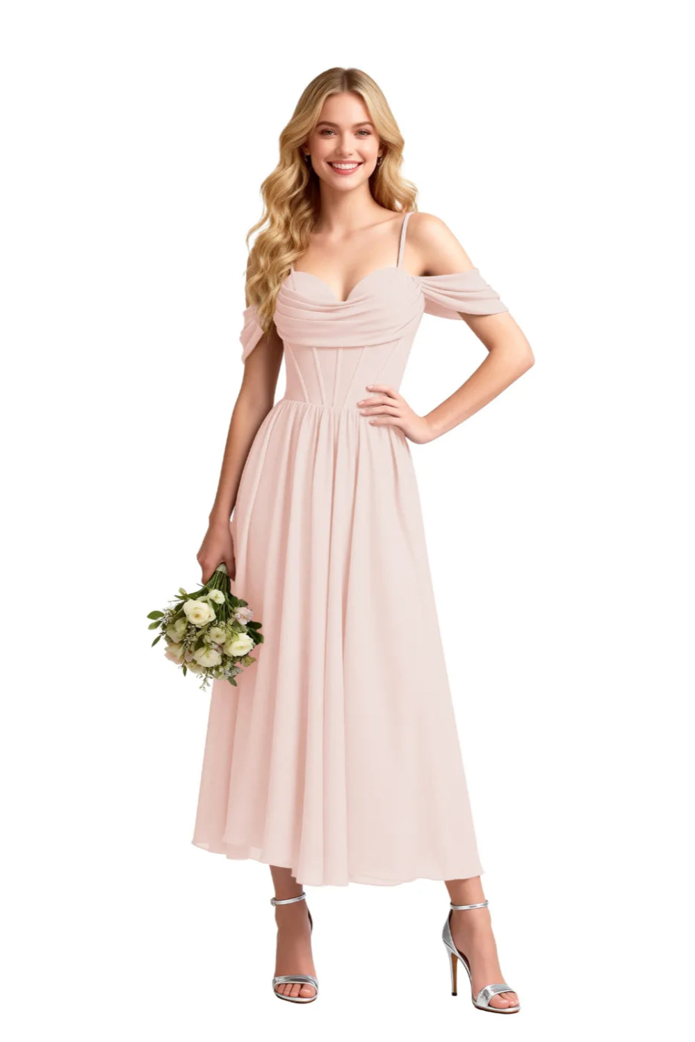 Floaty Tea Length Chiffon Formal Dress
