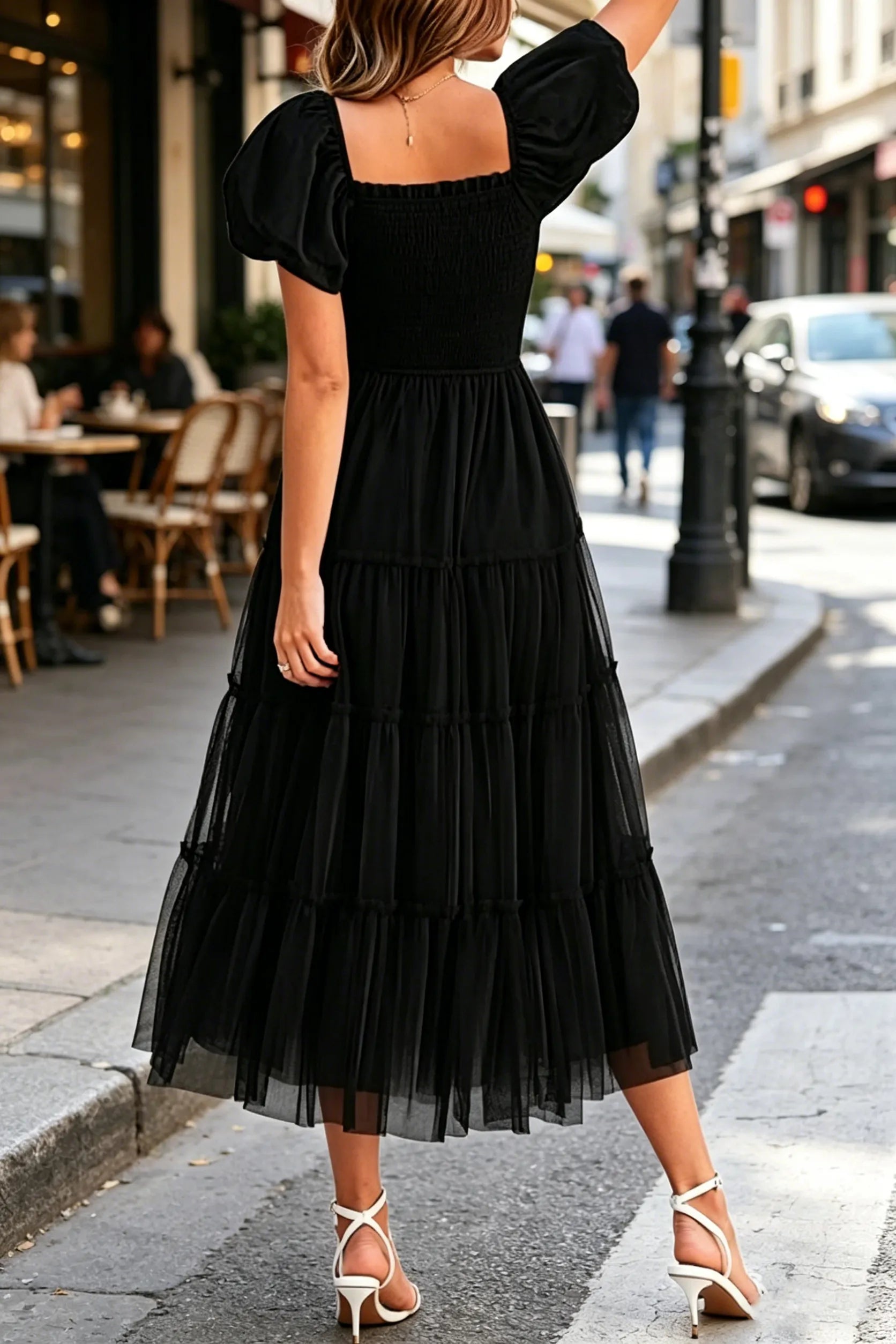 Fit and Flare Puff Sleeve Formal Dress