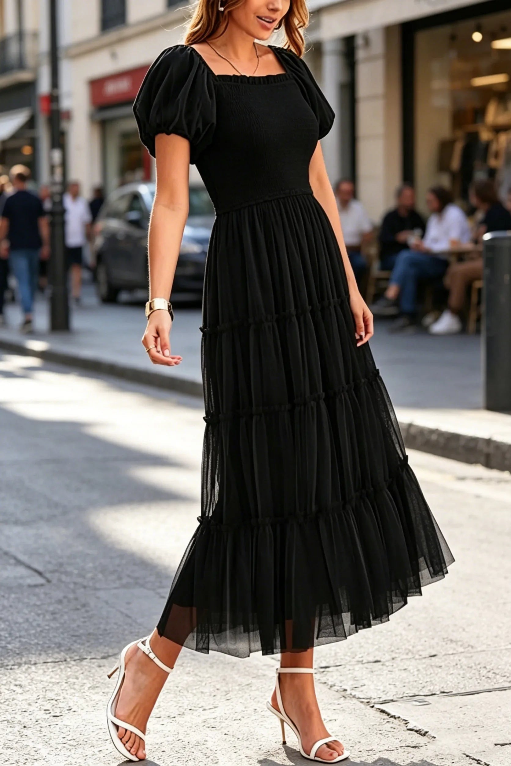 Fit and Flare Puff Sleeve Formal Dress