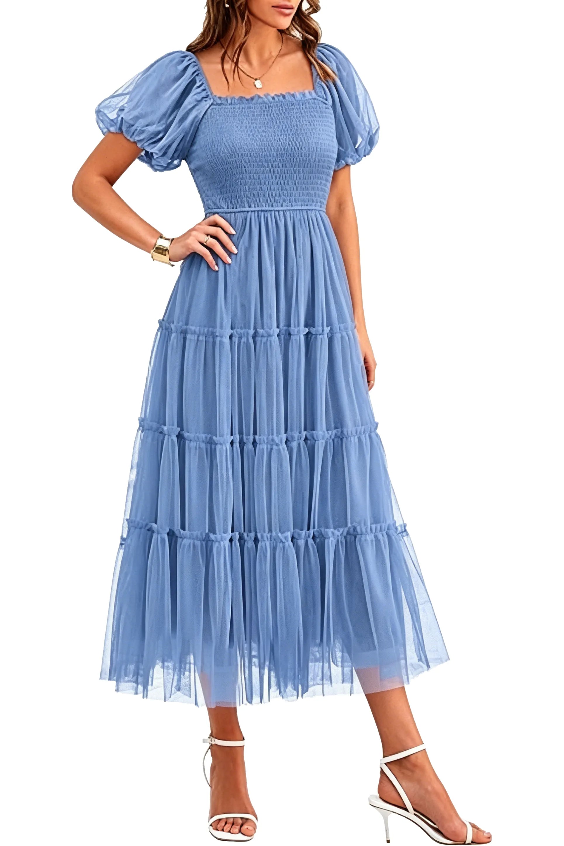 Fit and Flare Puff Sleeve Formal Dress