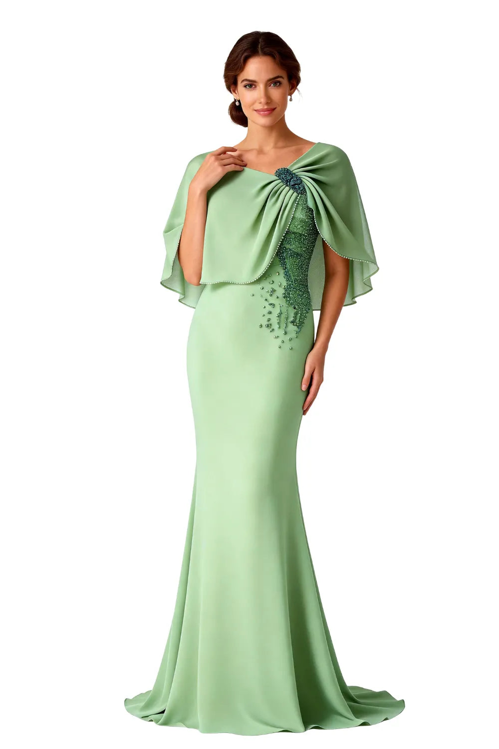 Elara Beaded Cape Mermaid Evening Gown