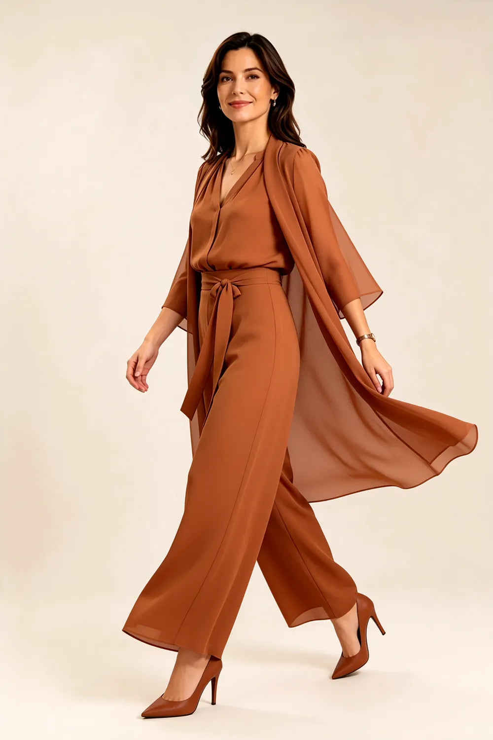 Tie-Waist Chiffon Pant Suit