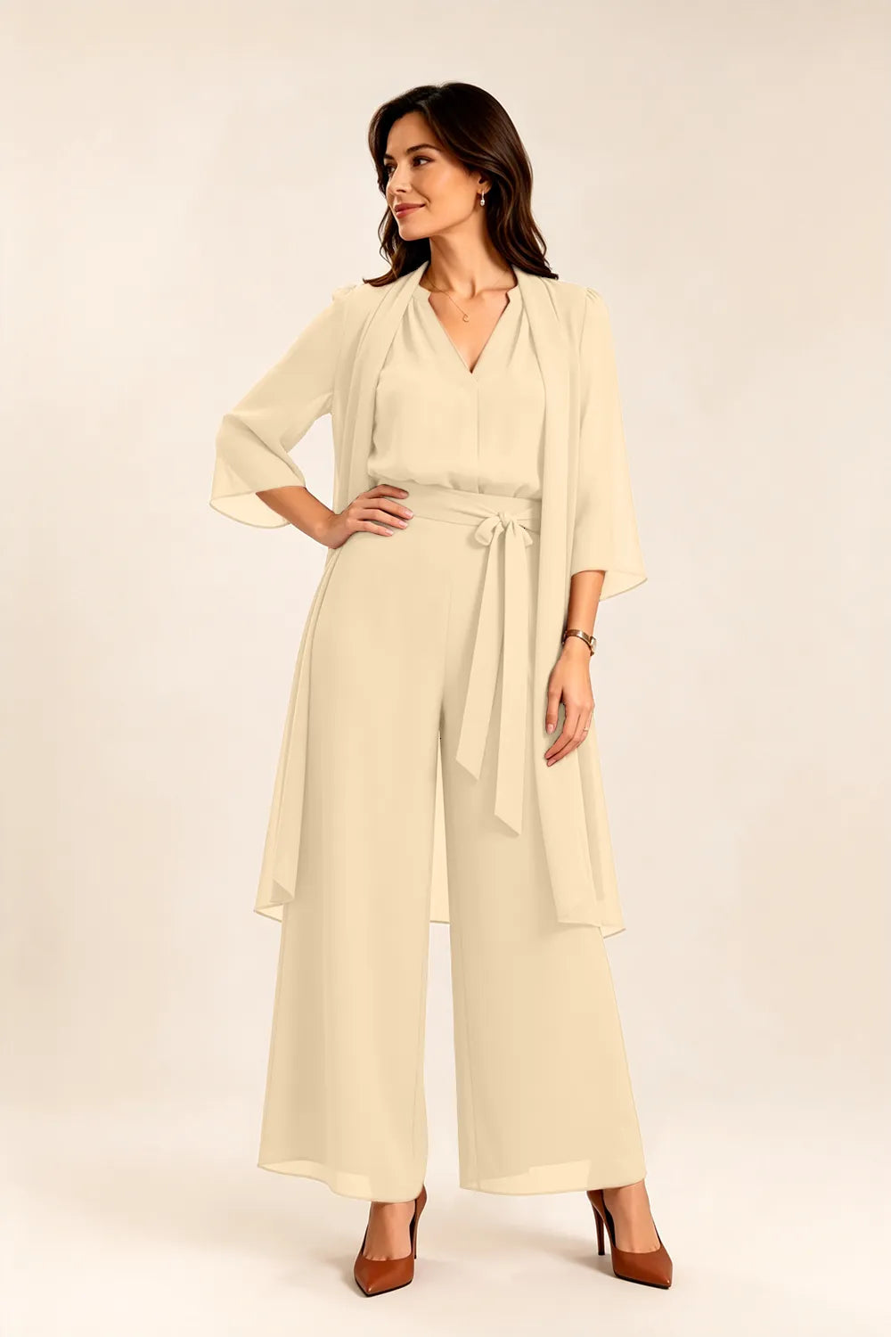 Tie-Waist Chiffon Pant Suit