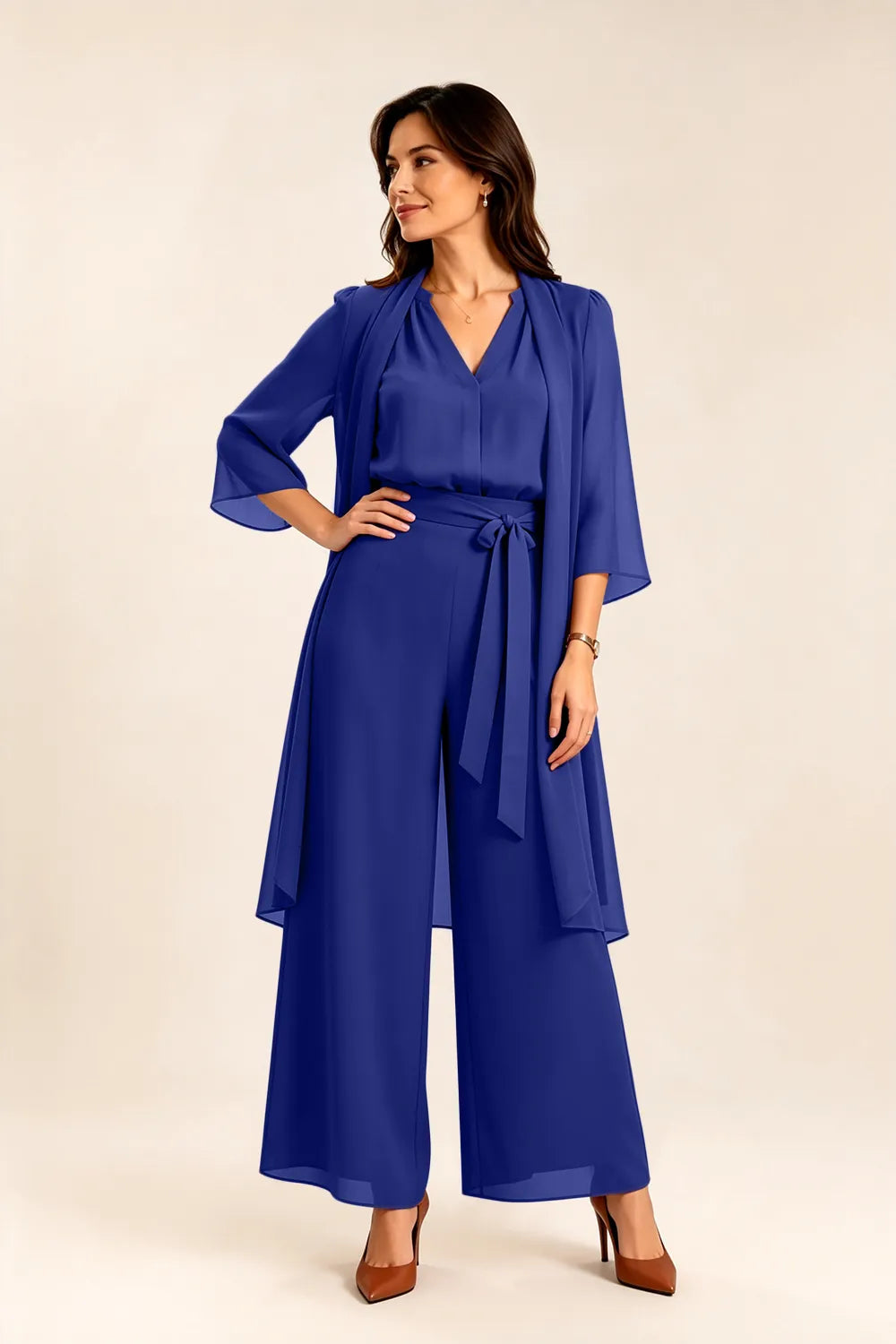 Tie-Waist Chiffon Pant Suit