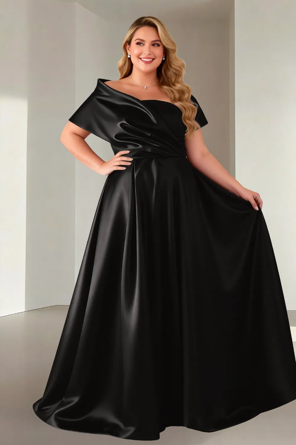 Luxe Satin Off-Shoulder Wedding Guest Dress