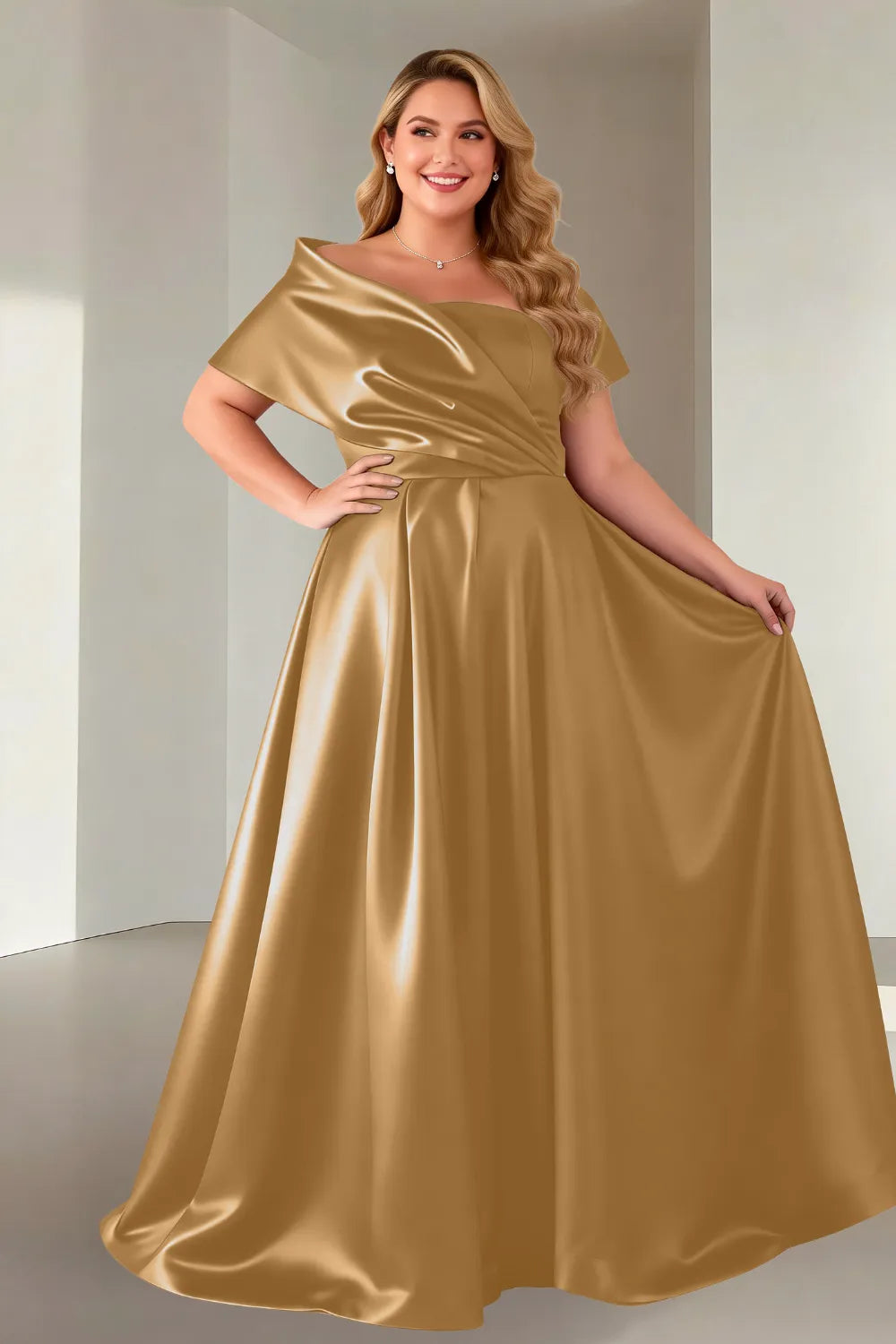 Luxe Satin Off-Shoulder Wedding Guest Dress