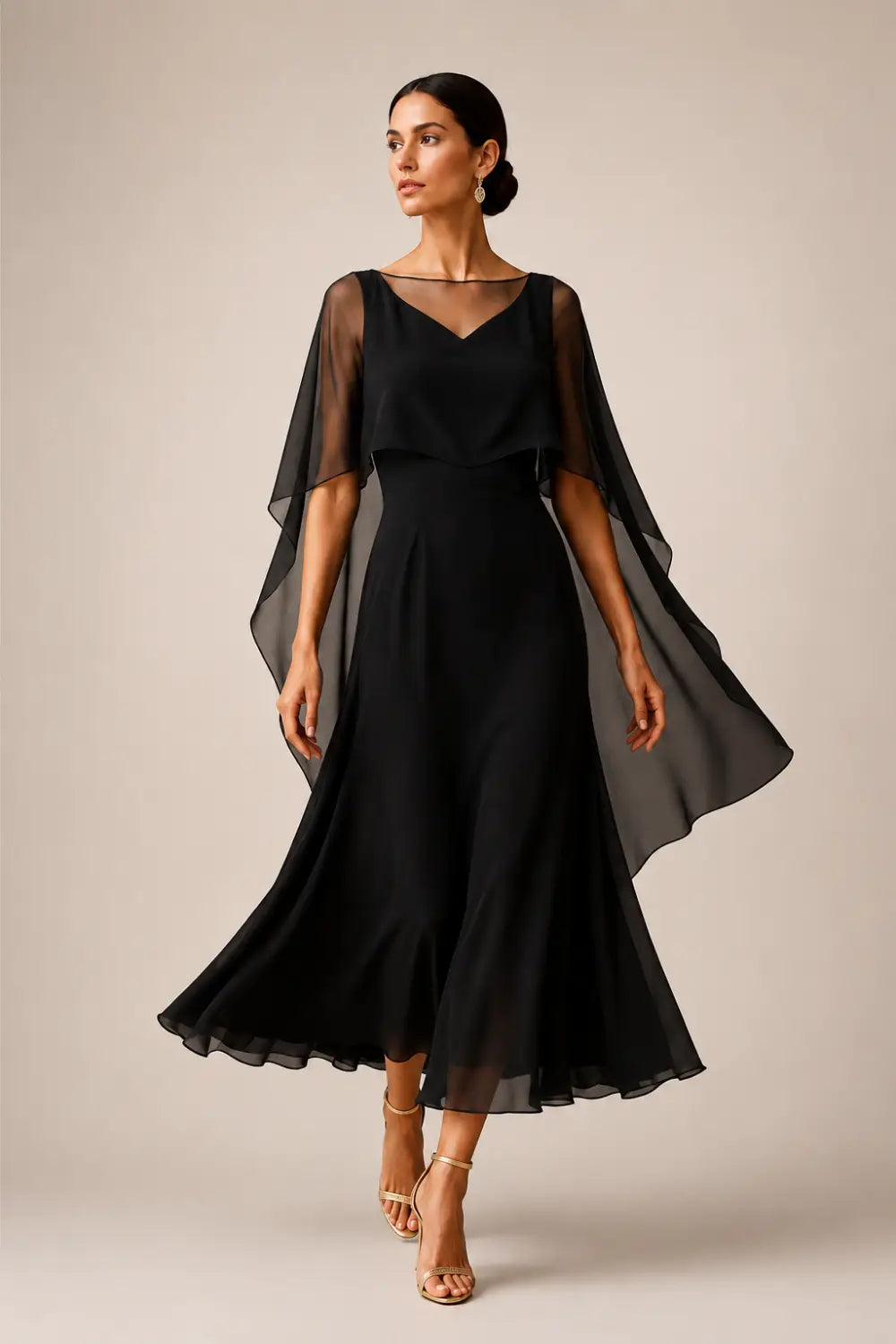 Chiffon Capelet A-Line Evening Dress