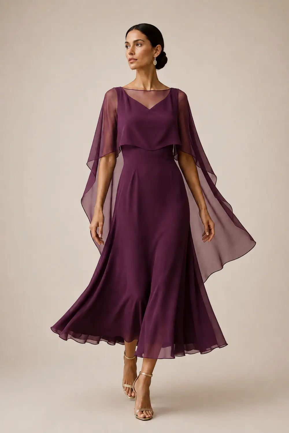 Chiffon Capelet A-Line Evening Dress