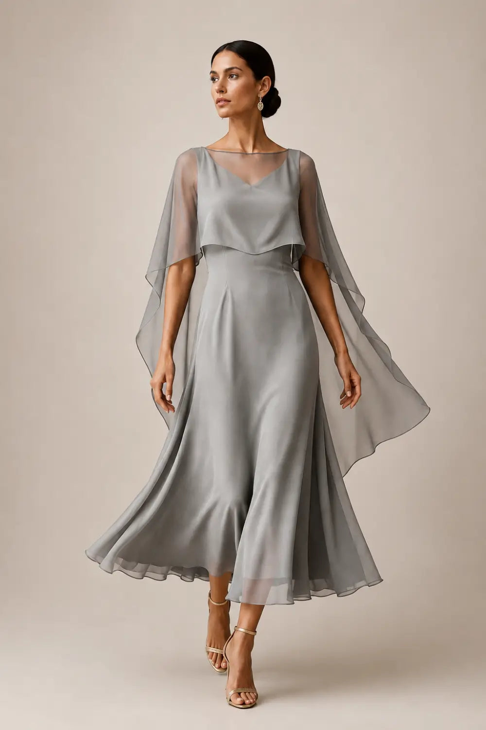 Chiffon Capelet A-Line Evening Dress