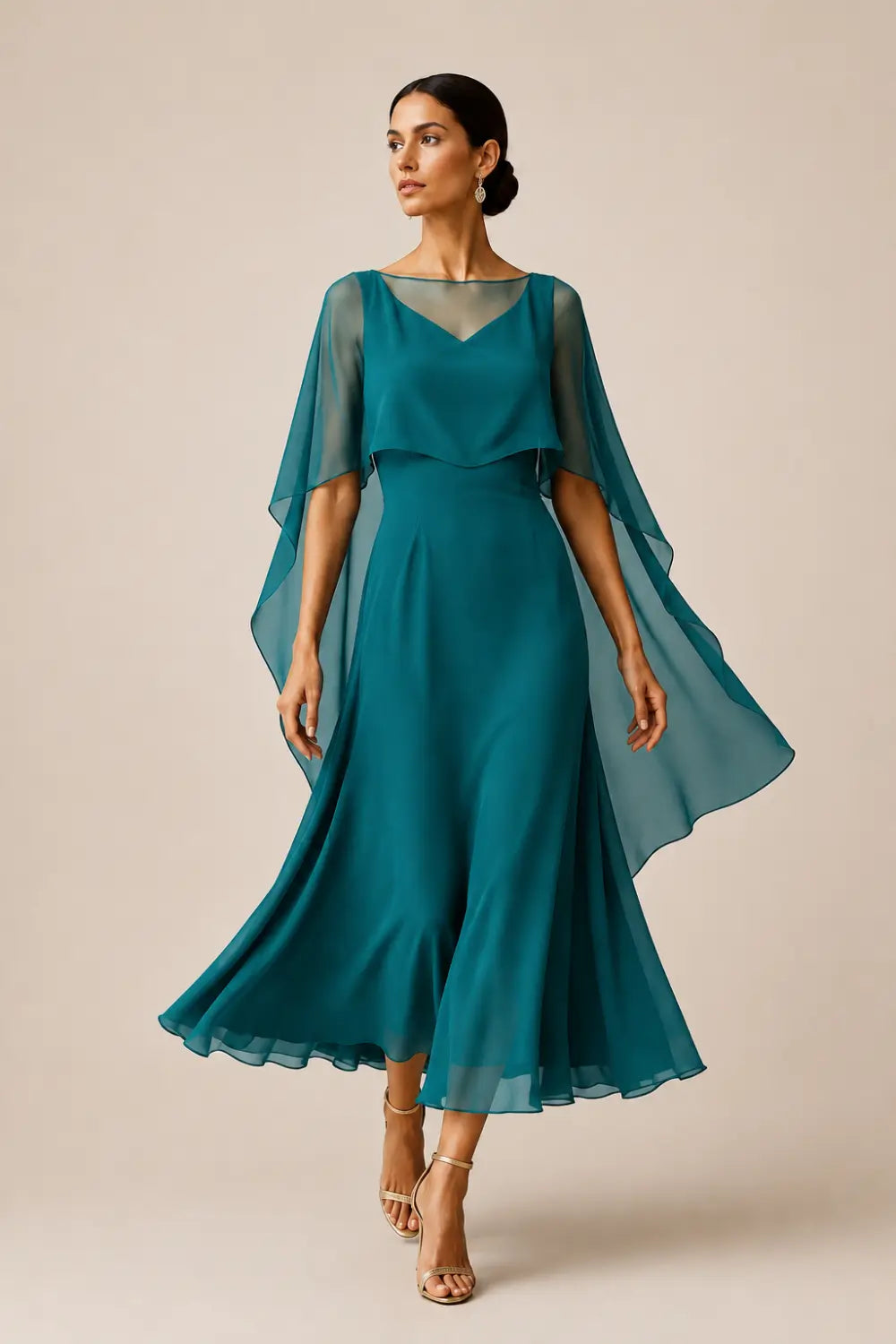 Chiffon Capelet A-Line Evening Dress