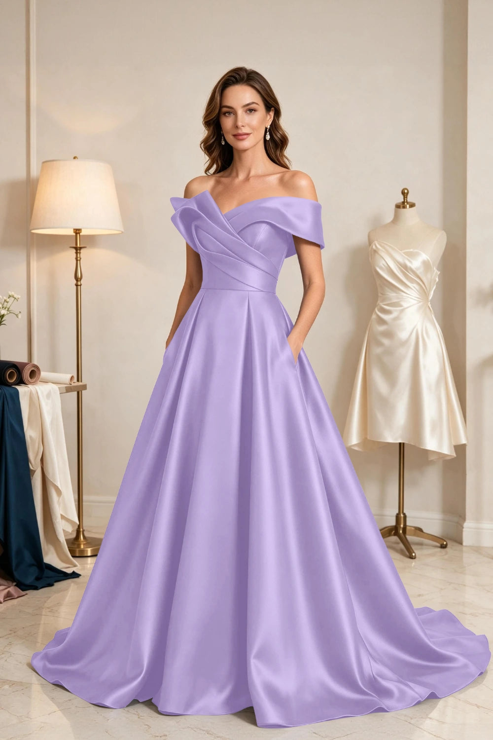 Royal Blue Sculptural Satin A-Line Mother of the Bride Ball Gown