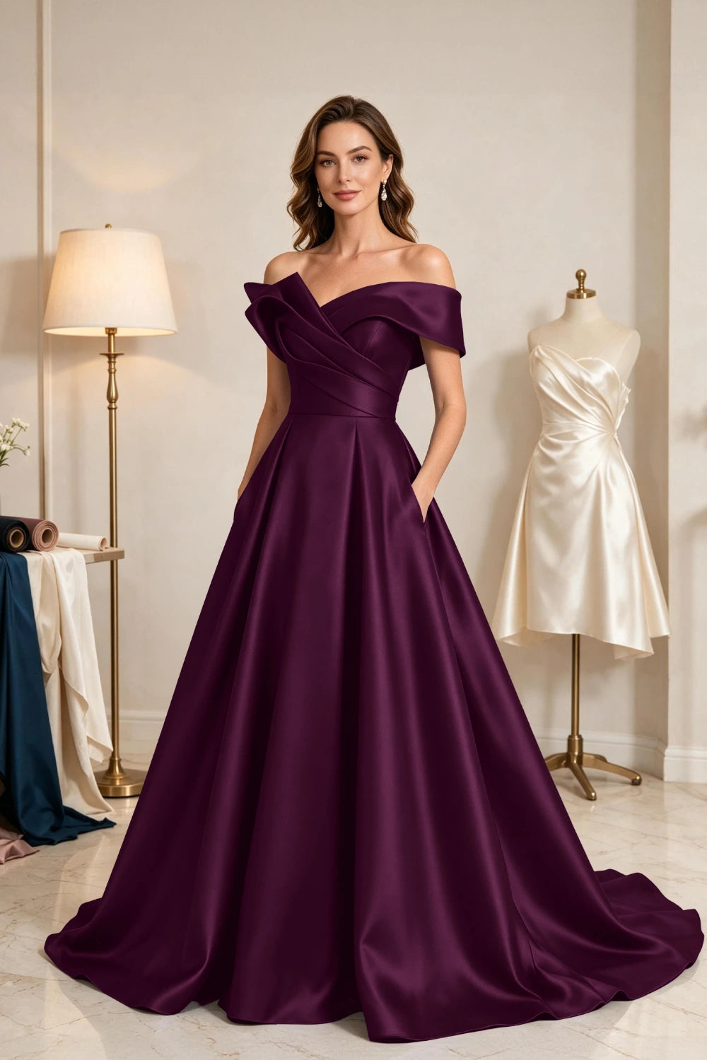 Royal Blue Sculptural Satin A-Line Mother of the Bride Ball Gown