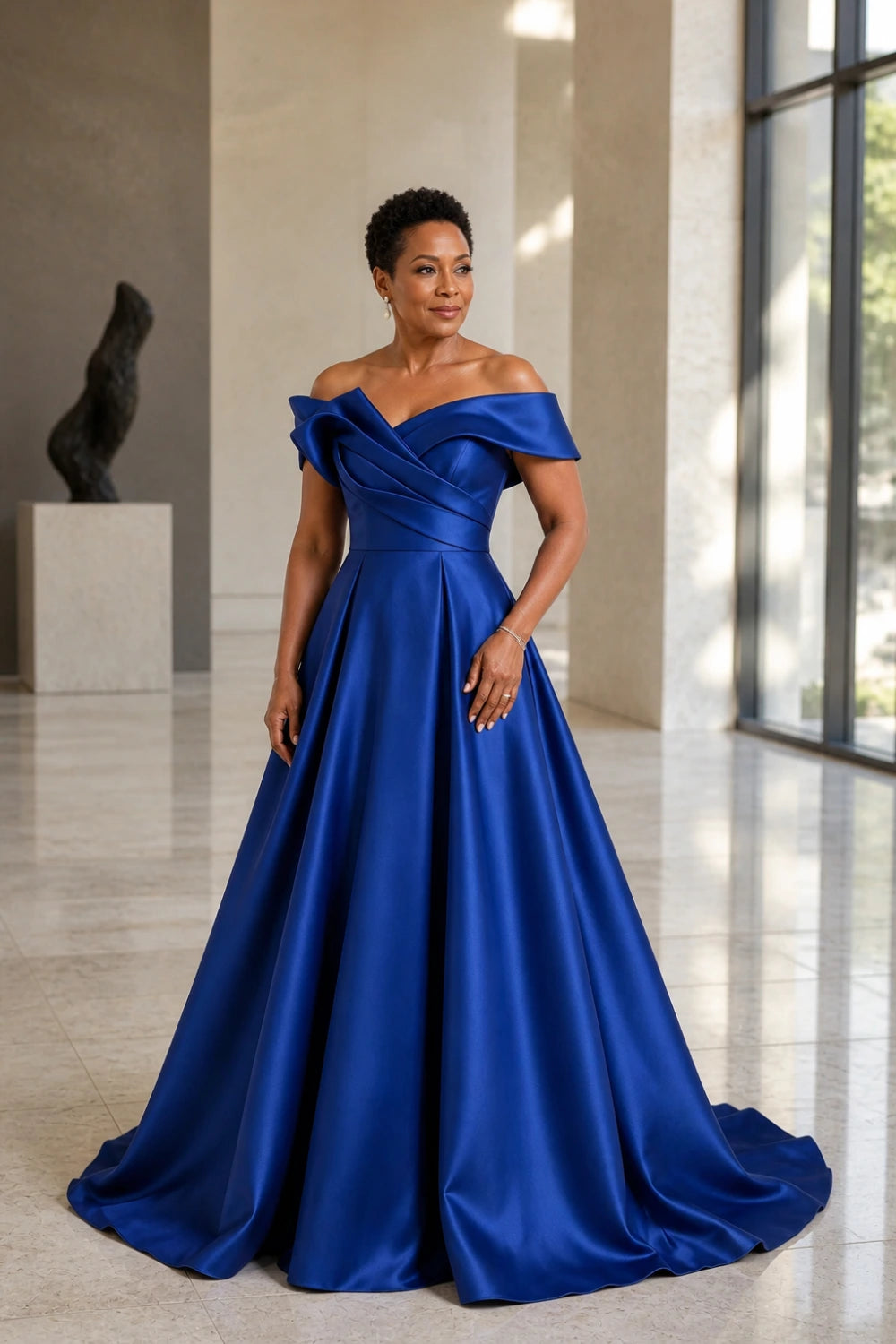 Royal Blue Sculptural Satin A-Line Mother of the Bride Ball Gown
