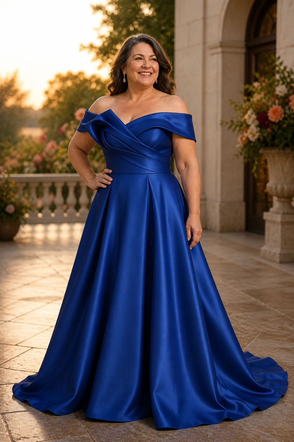 Royal Blue Sculptural Satin A-Line Mother of the Bride Ball Gown