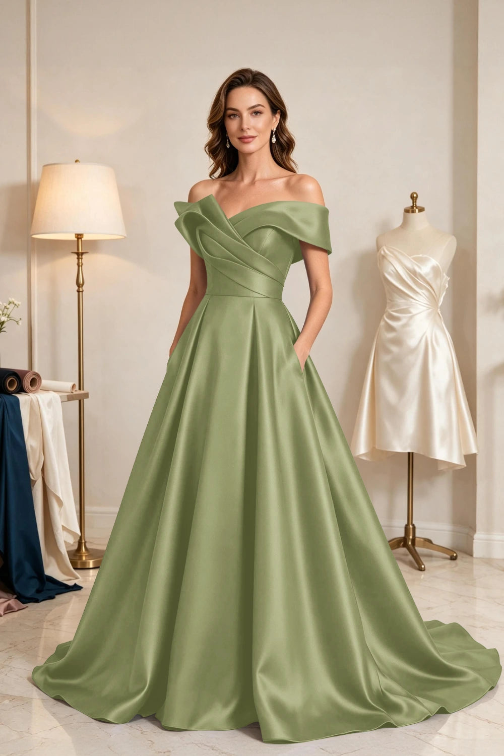 Royal Blue Sculptural Satin A-Line Mother of the Bride Ball Gown