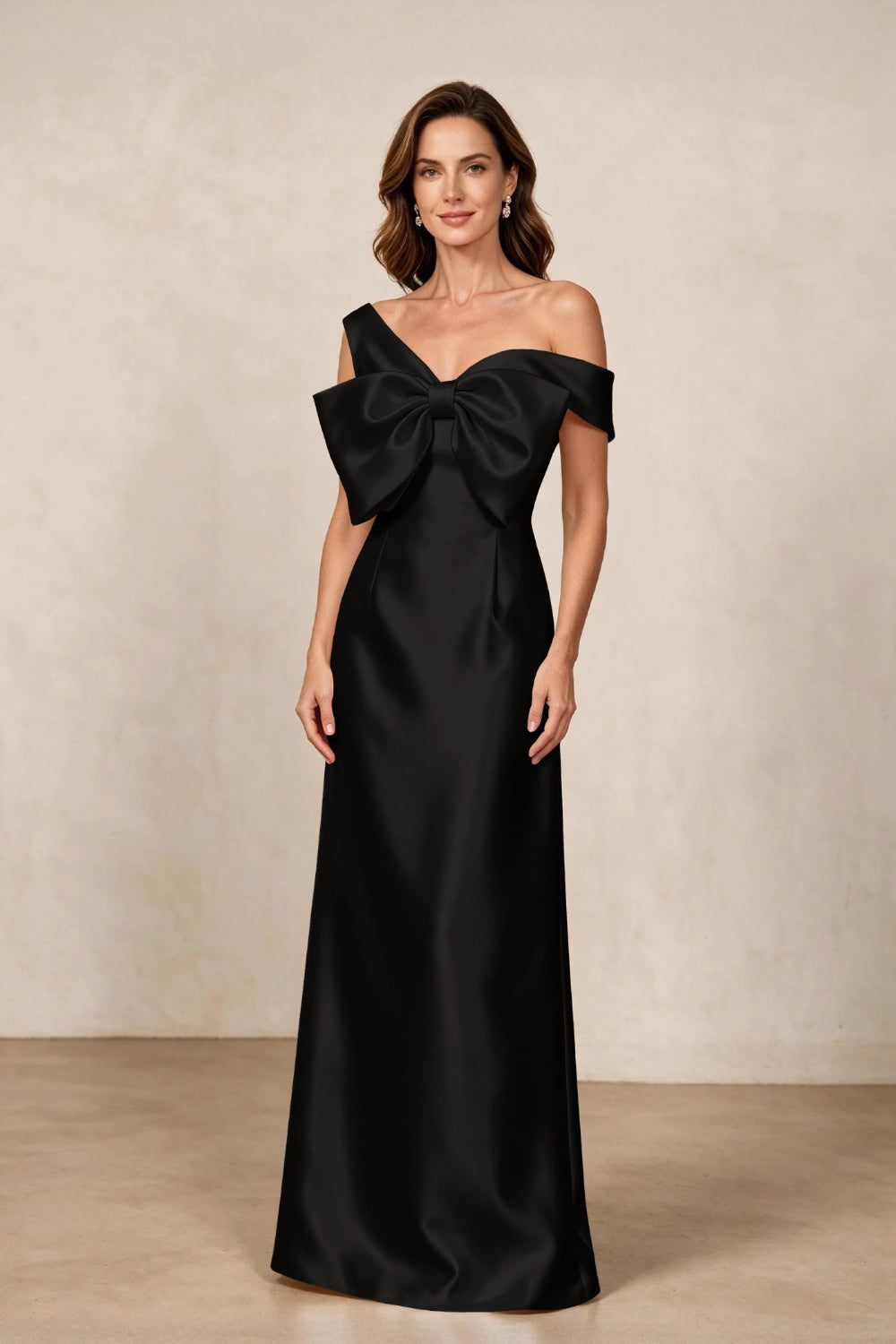 Ivory Oversized Bow Satin Column Mother of the Bride Gown