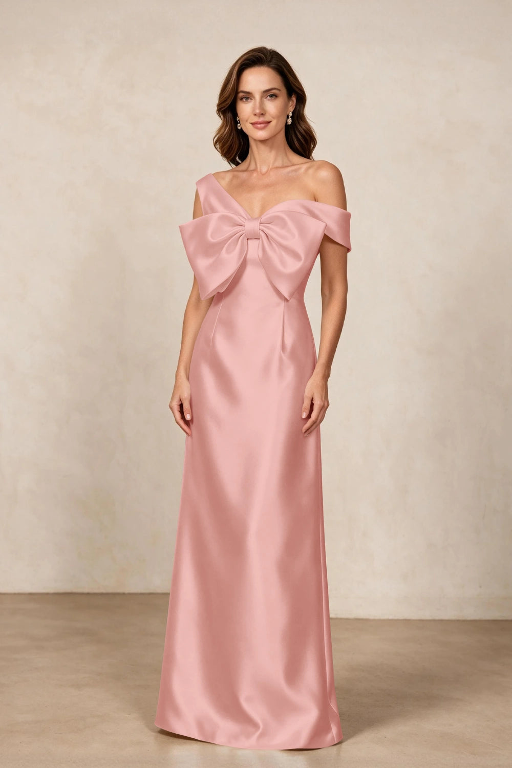 Ivory Oversized Bow Satin Column Mother of the Bride Gown