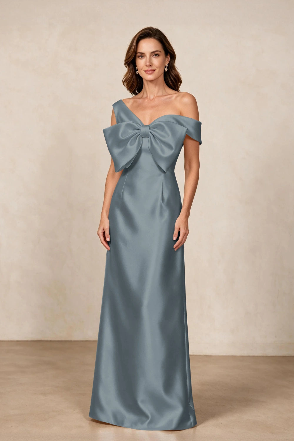 Ivory Oversized Bow Satin Column Mother of the Bride Gown