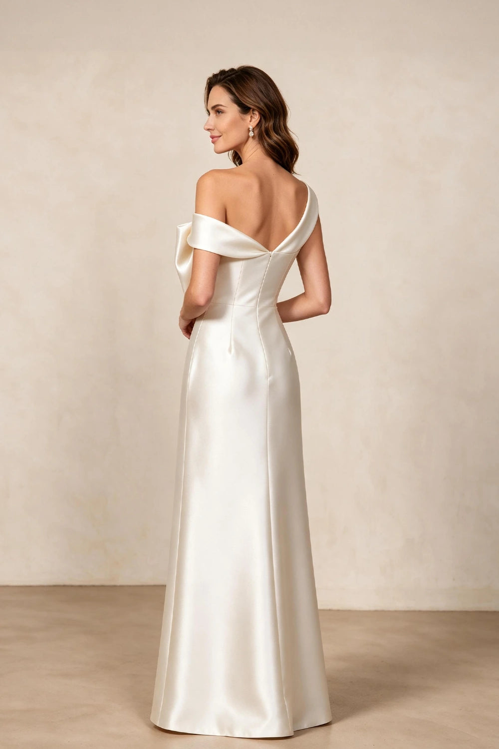 Ivory Oversized Bow Satin Column Mother of the Bride Gown