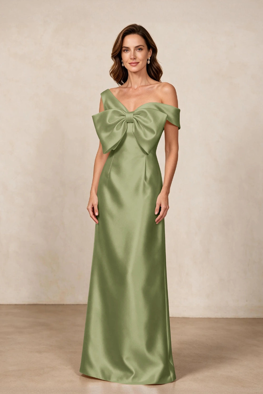 Ivory Oversized Bow Satin Column Mother of the Bride Gown