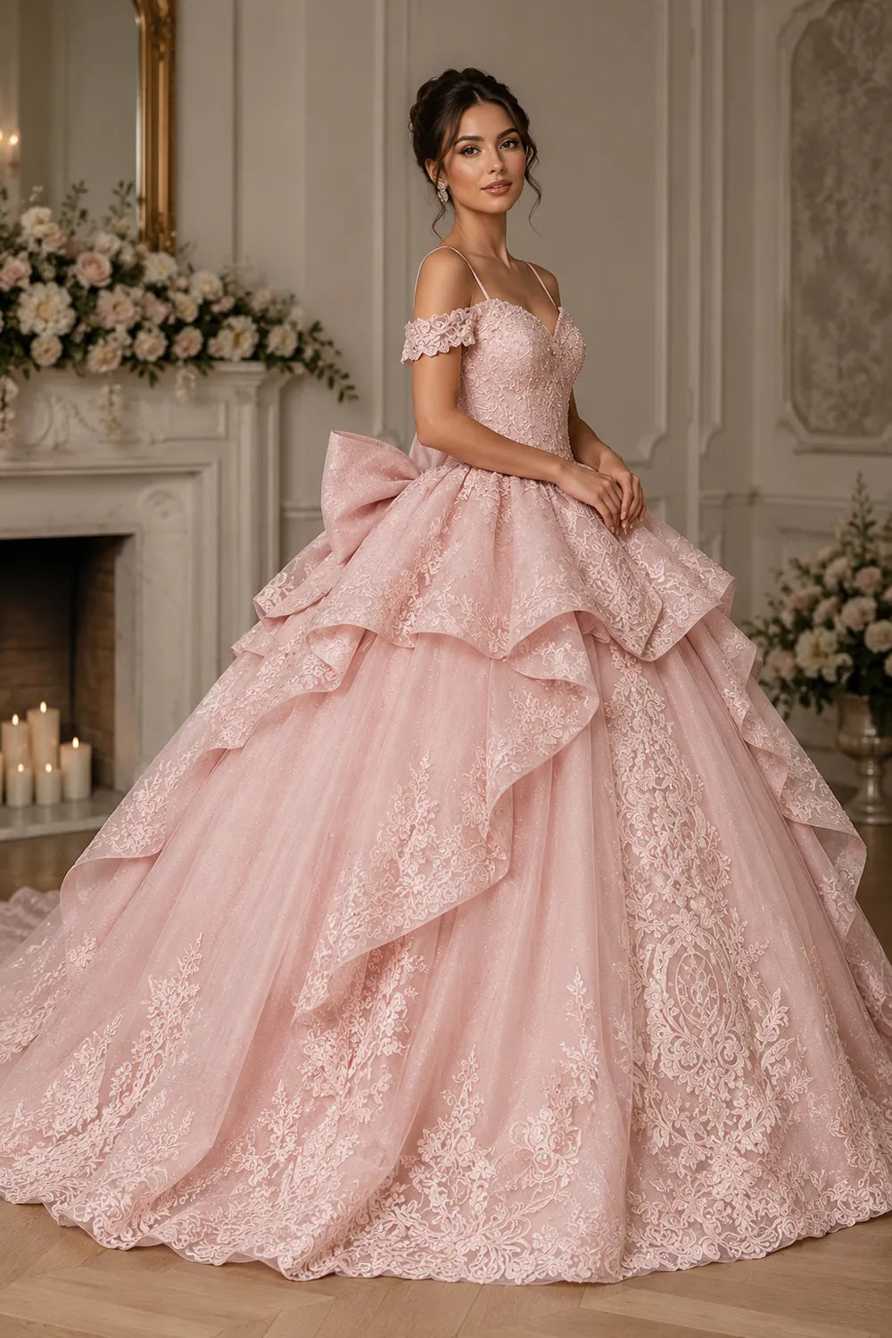 Princess Lace Prom Dress with Bow Back