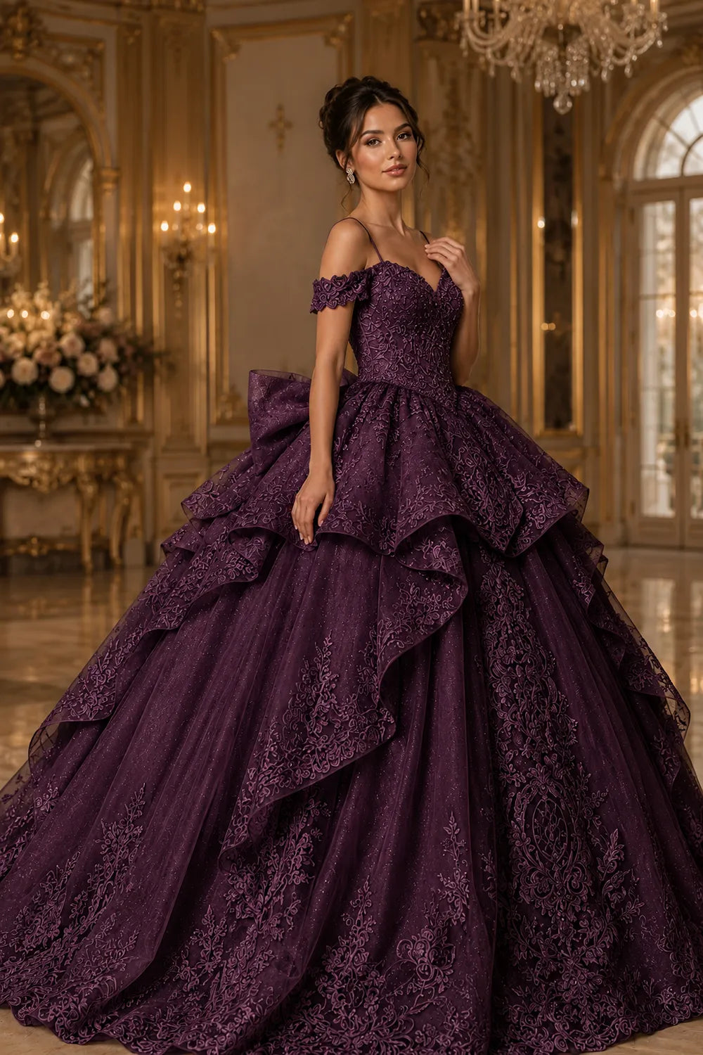 Princess Lace Prom Dress with Bow Back