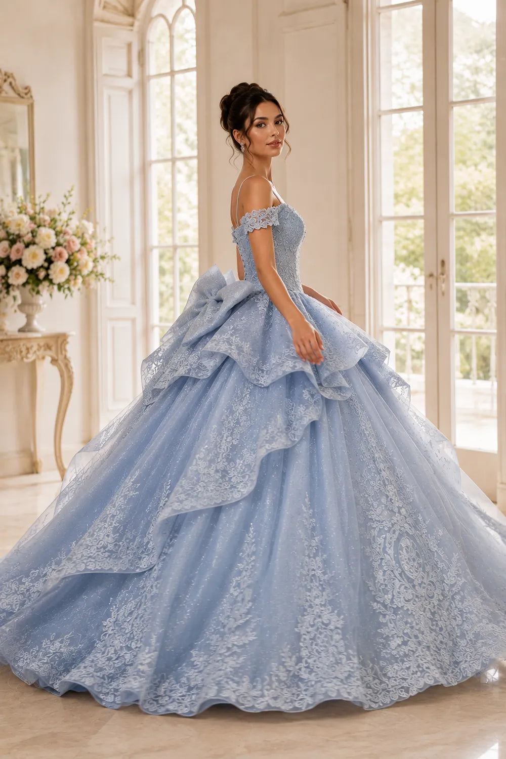 Princess Lace Prom Dress with Bow Back
