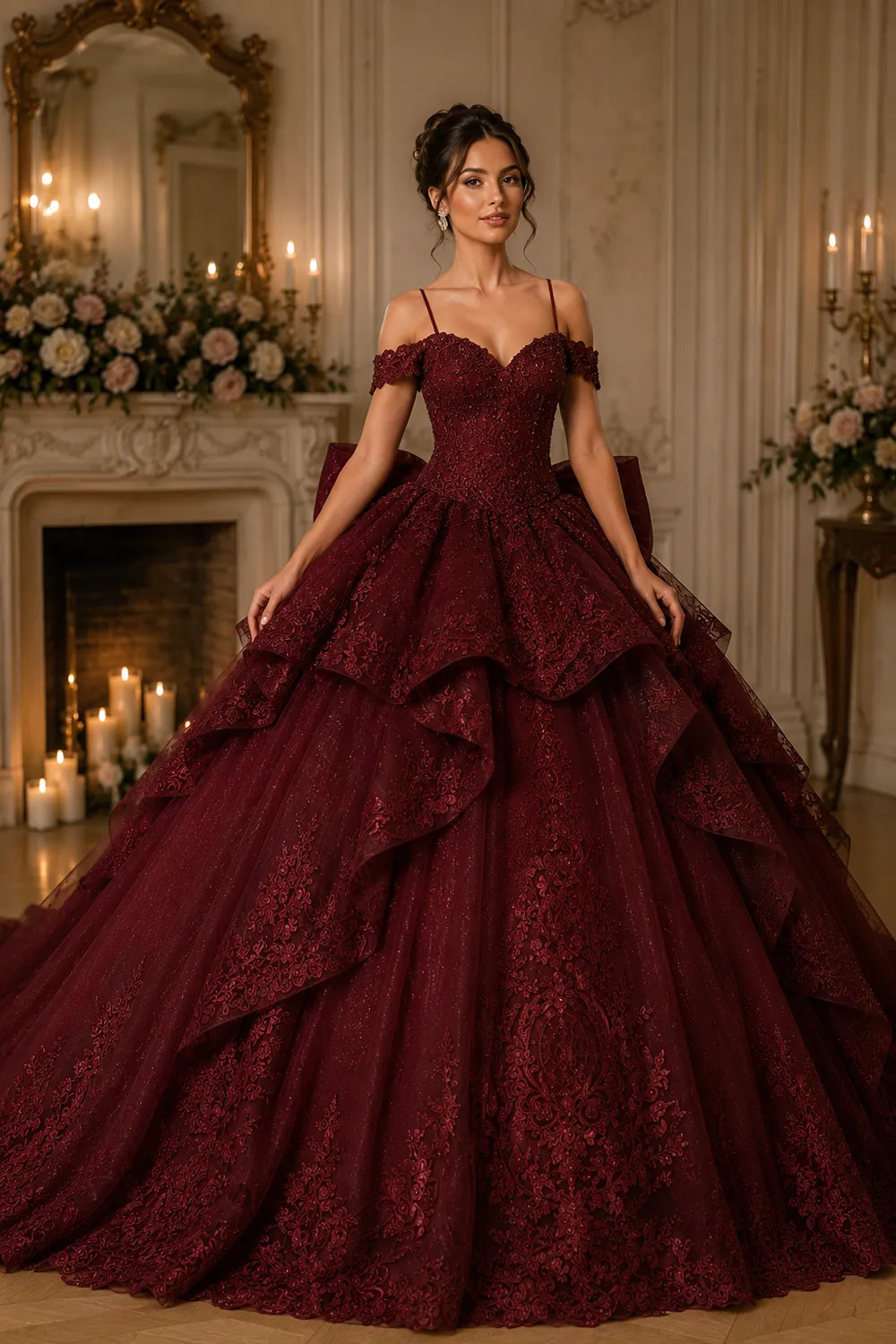 Princess Lace Prom Dress with Bow Back