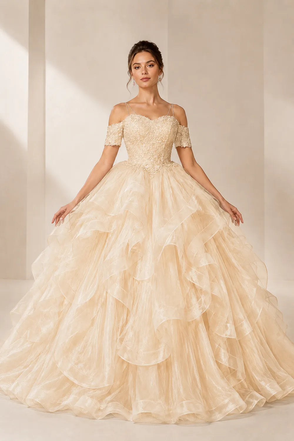 Celestia Off-Shoulder Ruffle Ball Gown