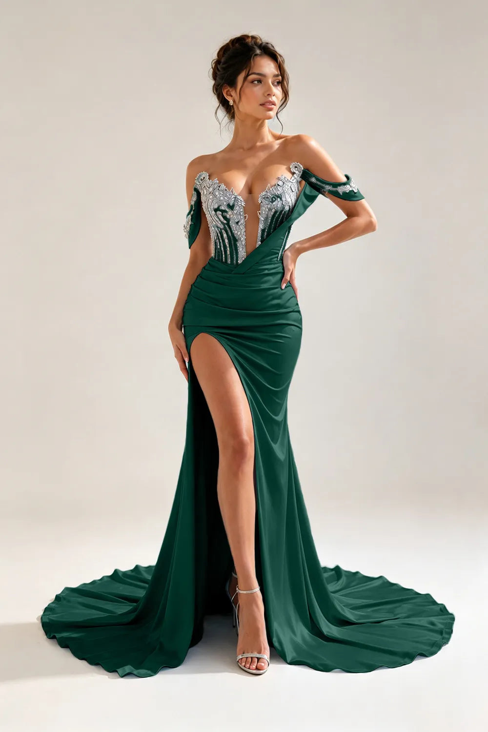 Embellished Off Shoulder Mermaid Gown